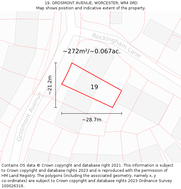 19, GROSMONT AVENUE, WORCESTER, WR4 0RD: Plot and title map