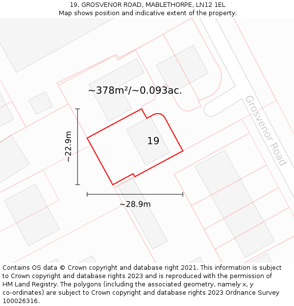 19, GROSVENOR ROAD, MABLETHORPE, LN12 1EL: Plot and title map