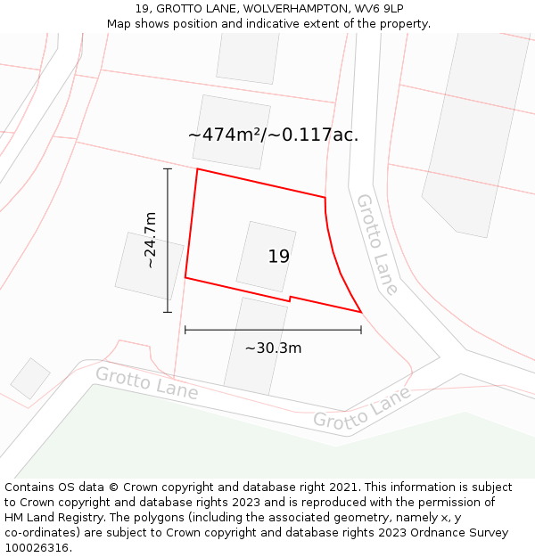 19, GROTTO LANE, WOLVERHAMPTON, WV6 9LP: Plot and title map