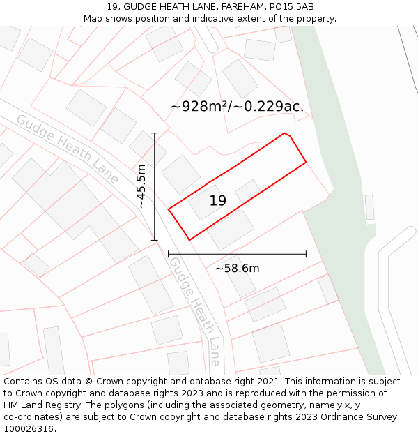 19, GUDGE HEATH LANE, FAREHAM, PO15 5AB: Plot and title map