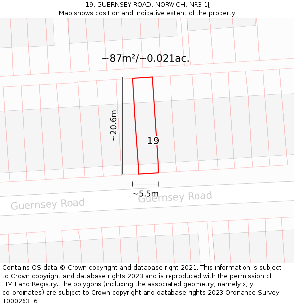 19, GUERNSEY ROAD, NORWICH, NR3 1JJ: Plot and title map