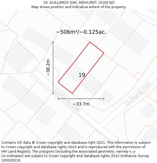 19, GUILLARDS OAK, MIDHURST, GU29 9JZ: Plot and title map