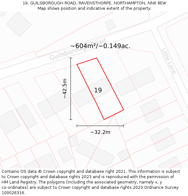 19, GUILSBOROUGH ROAD, RAVENSTHORPE, NORTHAMPTON, NN6 8EW: Plot and title map