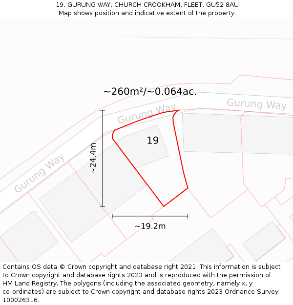 19, GURUNG WAY, CHURCH CROOKHAM, FLEET, GU52 8AU: Plot and title map
