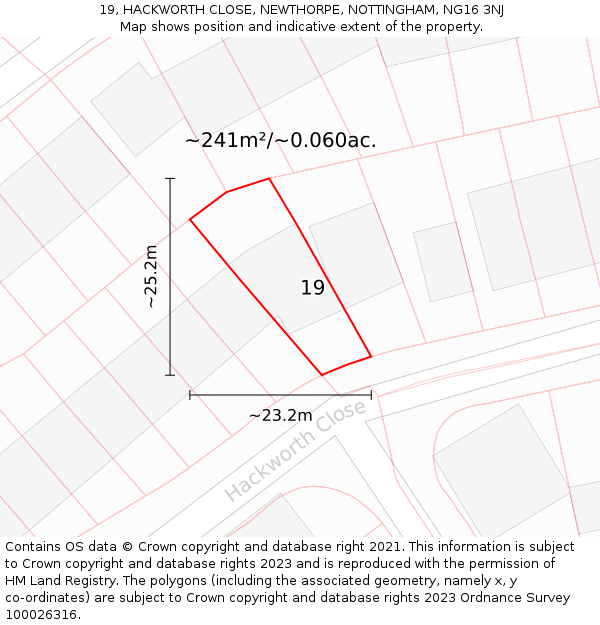 19, HACKWORTH CLOSE, NEWTHORPE, NOTTINGHAM, NG16 3NJ: Plot and title map