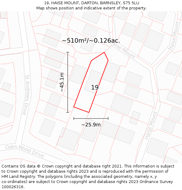 19, HAISE MOUNT, DARTON, BARNSLEY, S75 5LU: Plot and title map