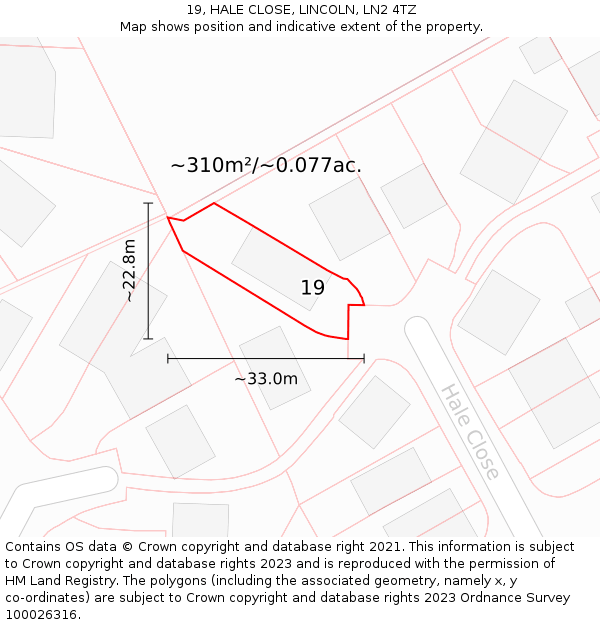 19, HALE CLOSE, LINCOLN, LN2 4TZ: Plot and title map