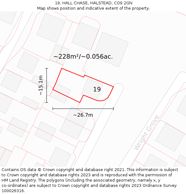 19, HALL CHASE, HALSTEAD, CO9 2GN: Plot and title map