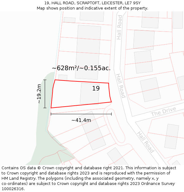 19, HALL ROAD, SCRAPTOFT, LEICESTER, LE7 9SY: Plot and title map