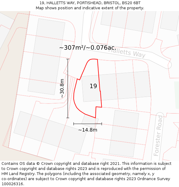 19, HALLETTS WAY, PORTISHEAD, BRISTOL, BS20 6BT: Plot and title map