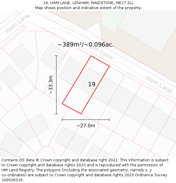 19, HAM LANE, LENHAM, MAIDSTONE, ME17 2LL: Plot and title map