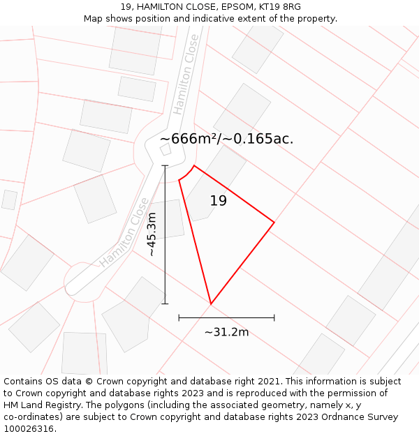 19, HAMILTON CLOSE, EPSOM, KT19 8RG: Plot and title map