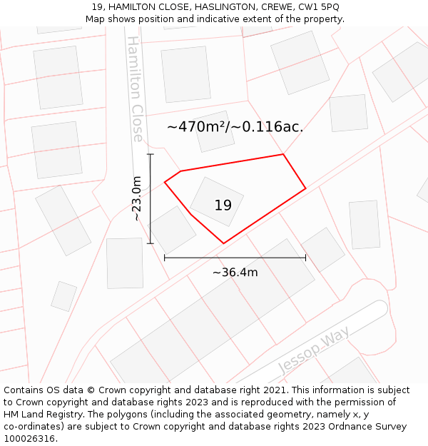 19, HAMILTON CLOSE, HASLINGTON, CREWE, CW1 5PQ: Plot and title map