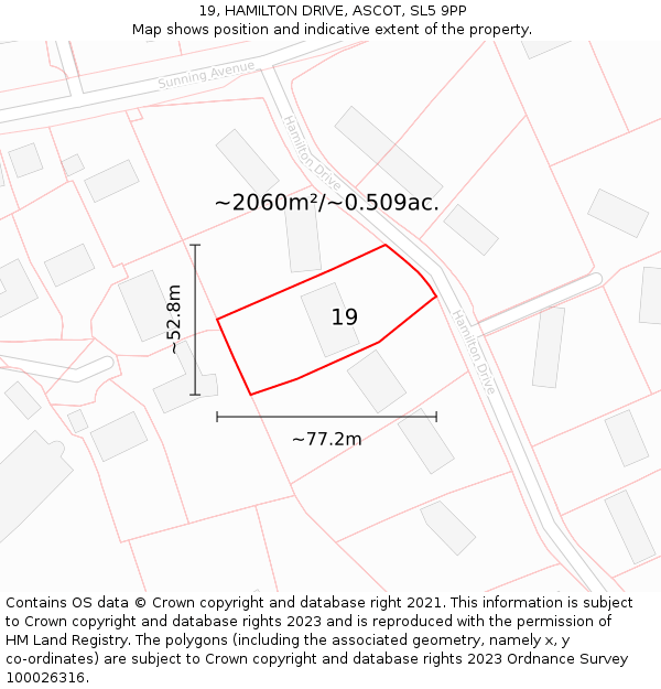 19, HAMILTON DRIVE, ASCOT, SL5 9PP: Plot and title map