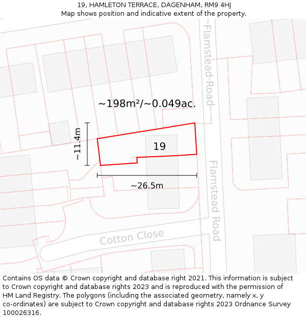19, HAMLETON TERRACE, DAGENHAM, RM9 4HJ: Plot and title map