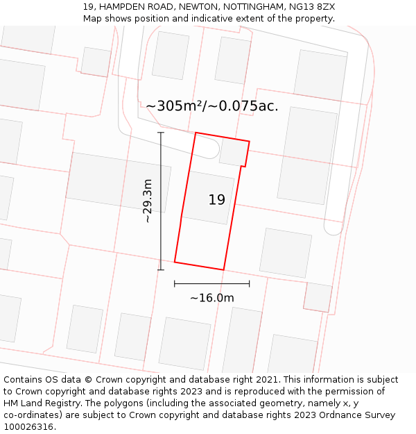 19, HAMPDEN ROAD, NEWTON, NOTTINGHAM, NG13 8ZX: Plot and title map