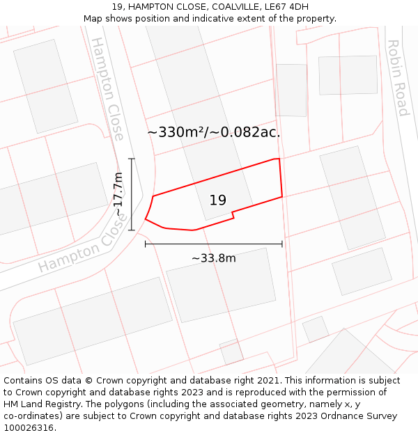 19, HAMPTON CLOSE, COALVILLE, LE67 4DH: Plot and title map