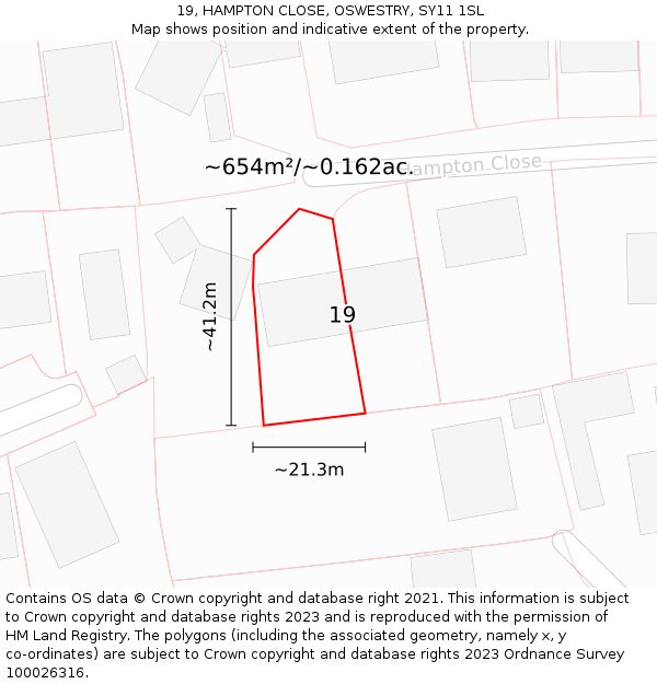 19, HAMPTON CLOSE, OSWESTRY, SY11 1SL: Plot and title map