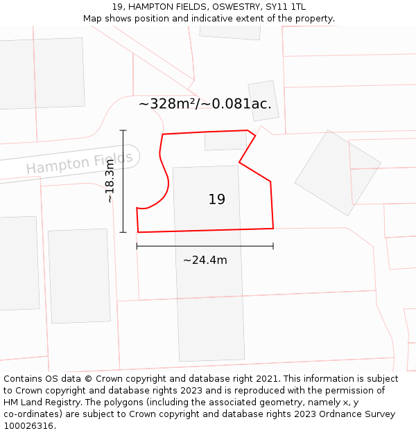 19, HAMPTON FIELDS, OSWESTRY, SY11 1TL: Plot and title map