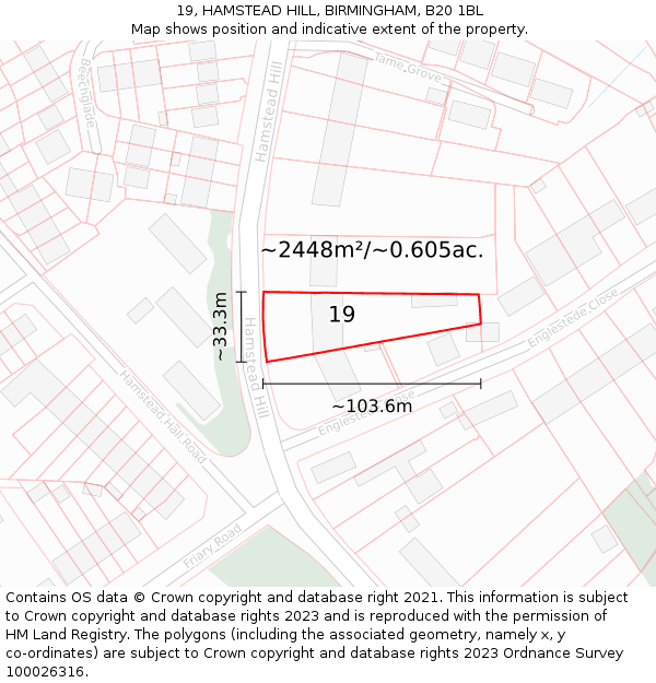 19, HAMSTEAD HILL, BIRMINGHAM, B20 1BL: Plot and title map