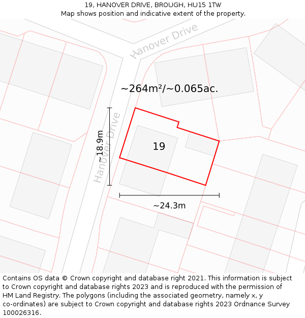 19, HANOVER DRIVE, BROUGH, HU15 1TW: Plot and title map