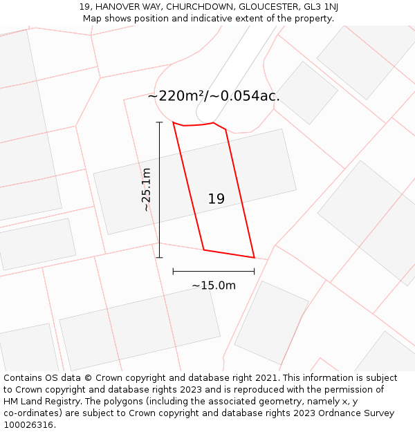 19, HANOVER WAY, CHURCHDOWN, GLOUCESTER, GL3 1NJ: Plot and title map