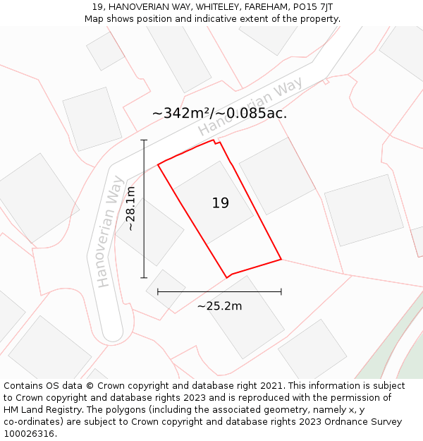 19, HANOVERIAN WAY, WHITELEY, FAREHAM, PO15 7JT: Plot and title map