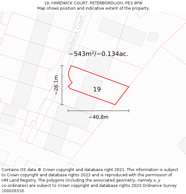 19, HARDWICK COURT, PETERBOROUGH, PE3 9PW: Plot and title map