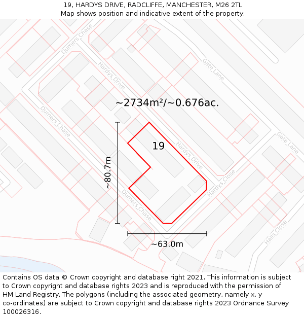 19, HARDYS DRIVE, RADCLIFFE, MANCHESTER, M26 2TL: Plot and title map