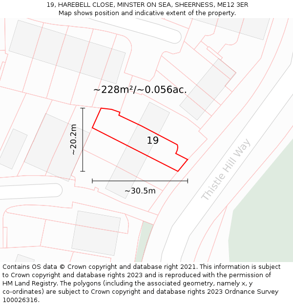 19, HAREBELL CLOSE, MINSTER ON SEA, SHEERNESS, ME12 3ER: Plot and title map