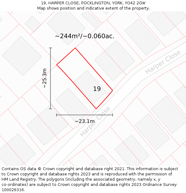 19, HARPER CLOSE, POCKLINGTON, YORK, YO42 2GW: Plot and title map