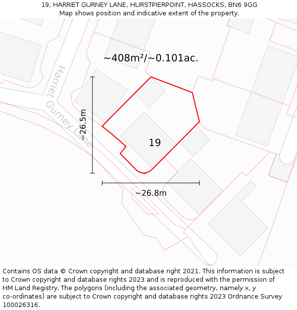 19, HARRIET GURNEY LANE, HURSTPIERPOINT, HASSOCKS, BN6 9GG: Plot and title map