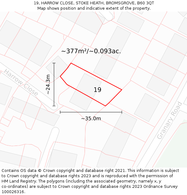 19, HARROW CLOSE, STOKE HEATH, BROMSGROVE, B60 3QT: Plot and title map