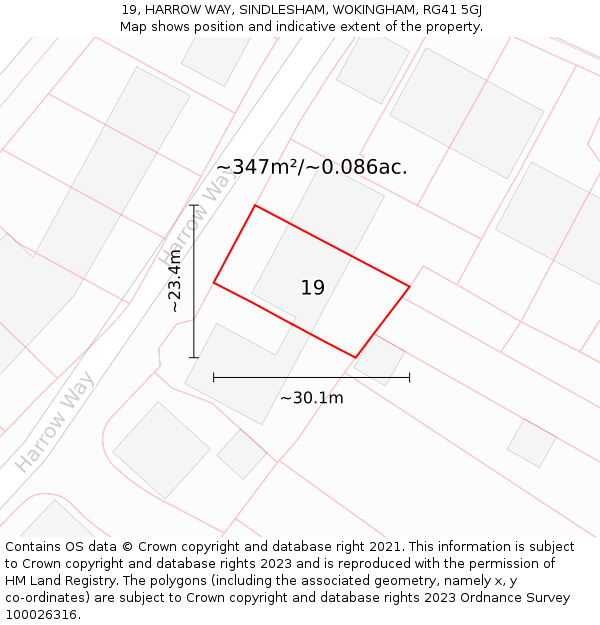 19, HARROW WAY, SINDLESHAM, WOKINGHAM, RG41 5GJ: Plot and title map