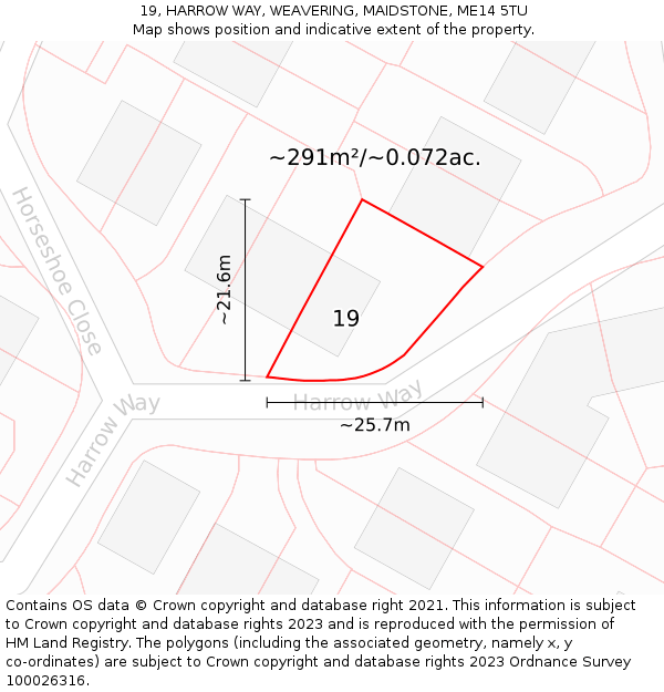 19, HARROW WAY, WEAVERING, MAIDSTONE, ME14 5TU: Plot and title map