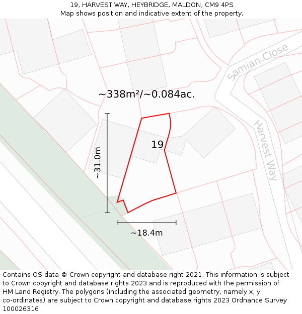 19, HARVEST WAY, HEYBRIDGE, MALDON, CM9 4PS: Plot and title map