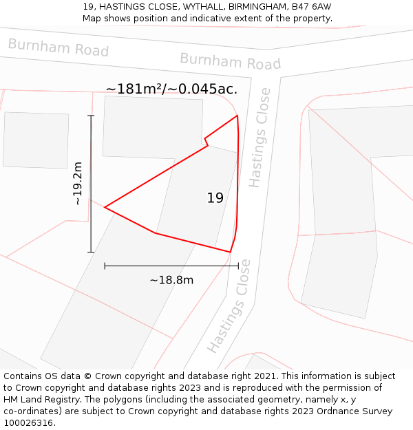 19, HASTINGS CLOSE, WYTHALL, BIRMINGHAM, B47 6AW: Plot and title map
