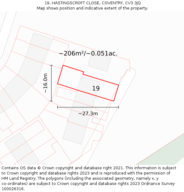 19, HASTINGSCROFT CLOSE, COVENTRY, CV3 3JQ: Plot and title map