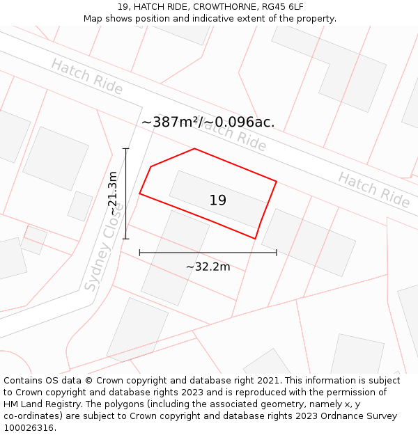 19, HATCH RIDE, CROWTHORNE, RG45 6LF: Plot and title map
