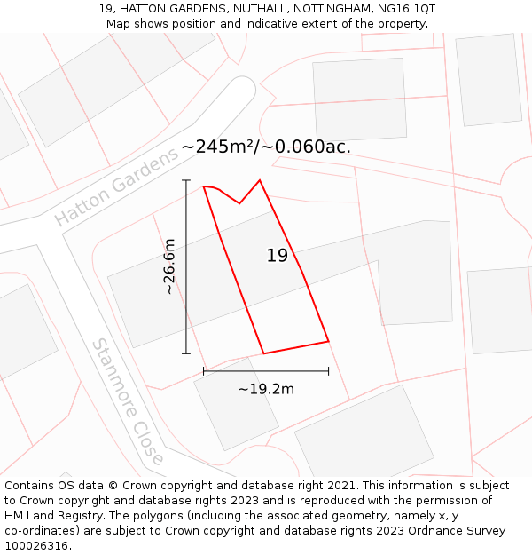 19, HATTON GARDENS, NUTHALL, NOTTINGHAM, NG16 1QT: Plot and title map