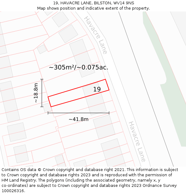 19, HAVACRE LANE, BILSTON, WV14 9NS: Plot and title map