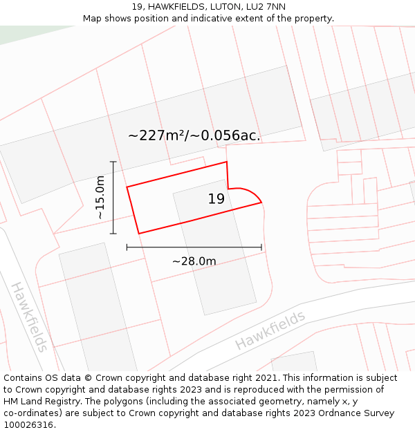 19, HAWKFIELDS, LUTON, LU2 7NN: Plot and title map