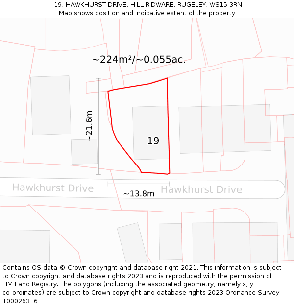 19, HAWKHURST DRIVE, HILL RIDWARE, RUGELEY, WS15 3RN: Plot and title map