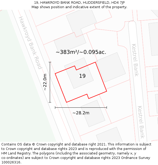 19, HAWKROYD BANK ROAD, HUDDERSFIELD, HD4 7JP: Plot and title map