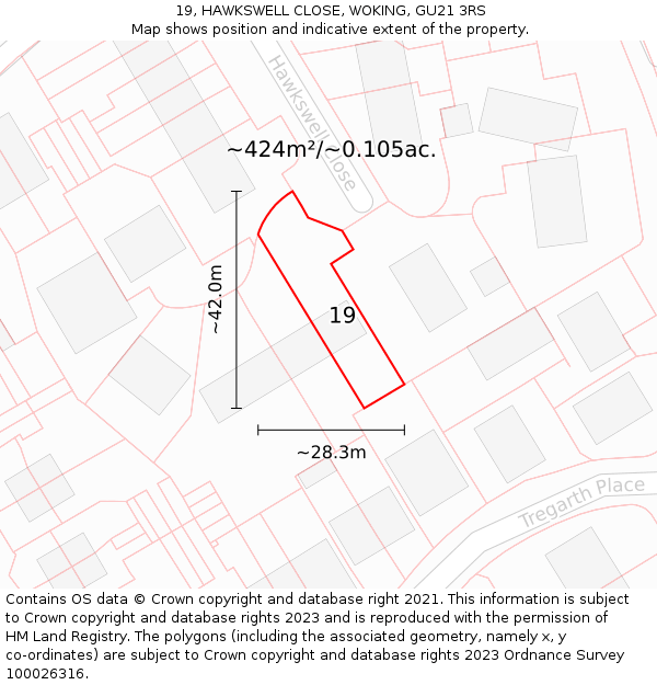 19, HAWKSWELL CLOSE, WOKING, GU21 3RS: Plot and title map