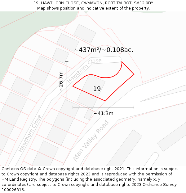 19, HAWTHORN CLOSE, CWMAVON, PORT TALBOT, SA12 9BY: Plot and title map