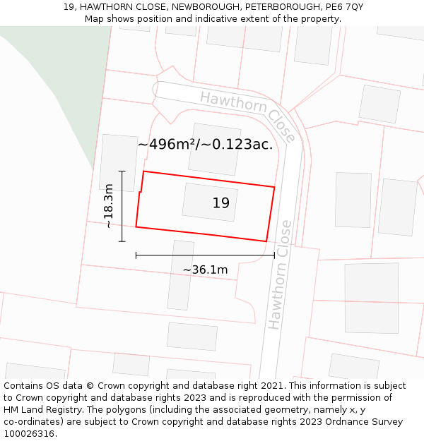 19, HAWTHORN CLOSE, NEWBOROUGH, PETERBOROUGH, PE6 7QY: Plot and title map