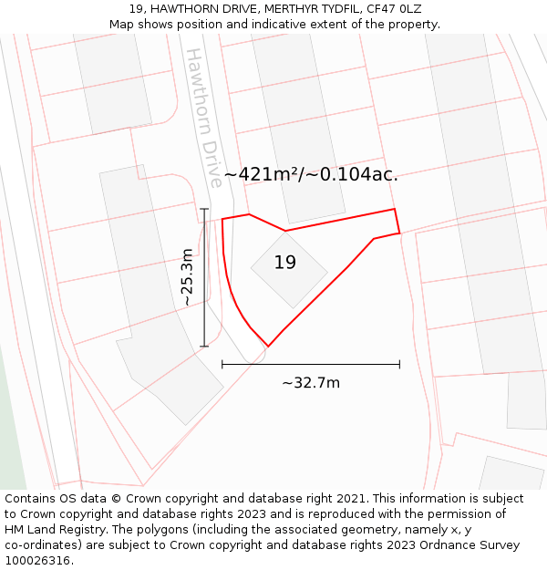 19, HAWTHORN DRIVE, MERTHYR TYDFIL, CF47 0LZ: Plot and title map