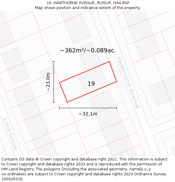 19, HAWTHORNE AVENUE, RUISLIP, HA4 8SP: Plot and title map