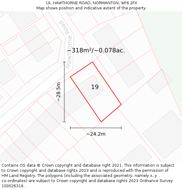 19, HAWTHORNE ROAD, NORMANTON, WF6 2FX: Plot and title map